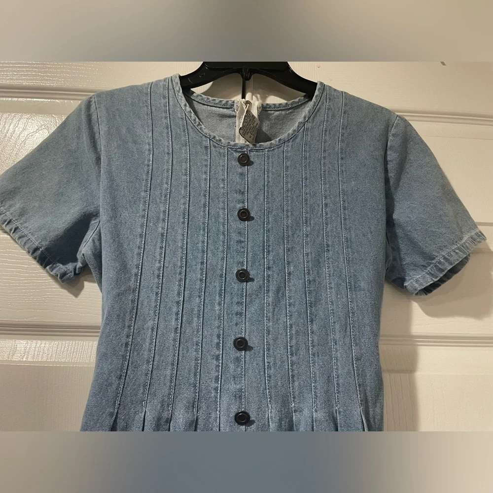 Vintage Studio Ease Brand Sz-6 Denim Shortsleeve Romper - Picture 2 of 7